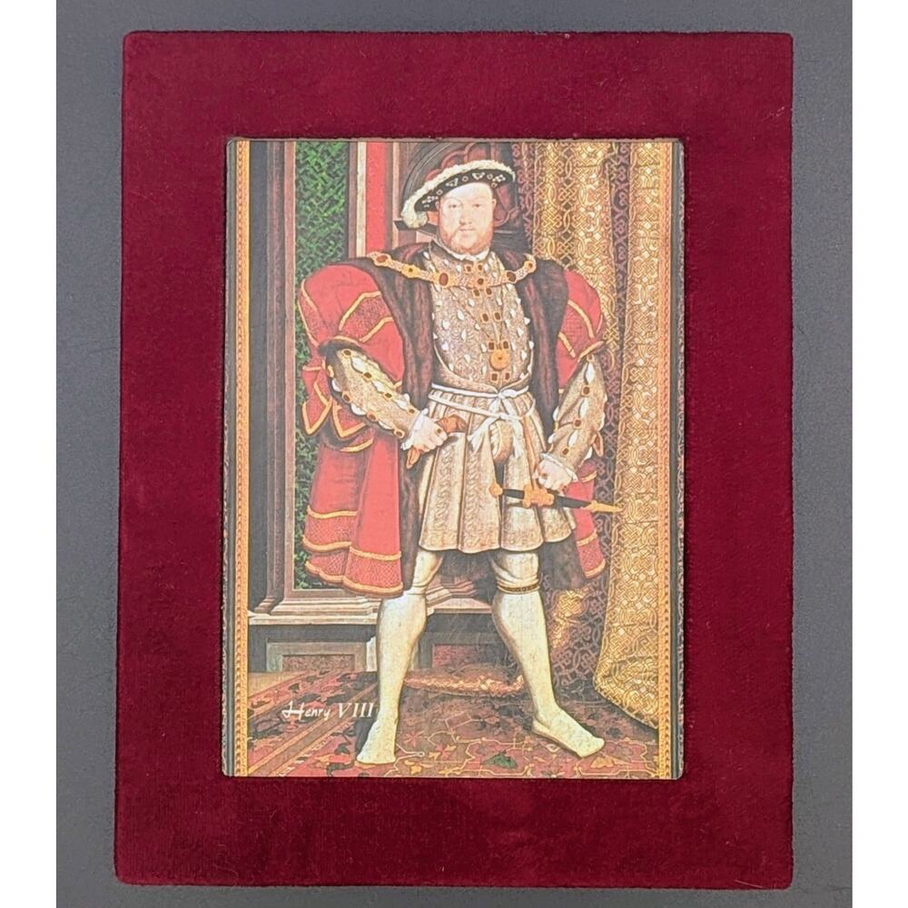 Vintage Henry VIII Art Tile Plaque – Velvet Burgundy Frame – Tudor/Renaissance